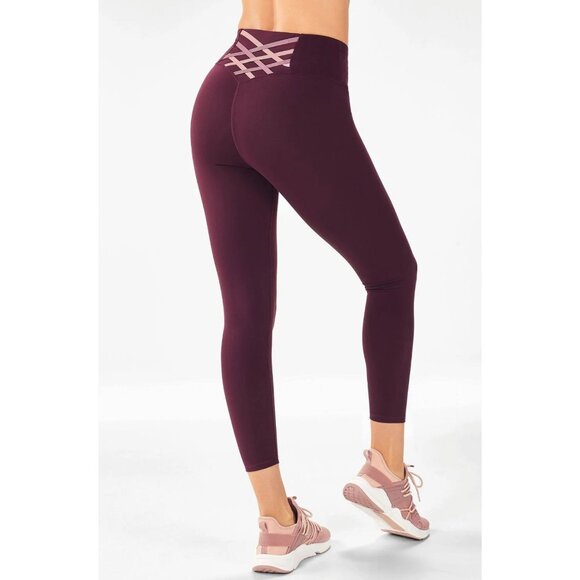 Fabletics Boost PowerHold High-Waisted Lace-Up Back /8 Legging Maroon XS - Picture 1 of 10